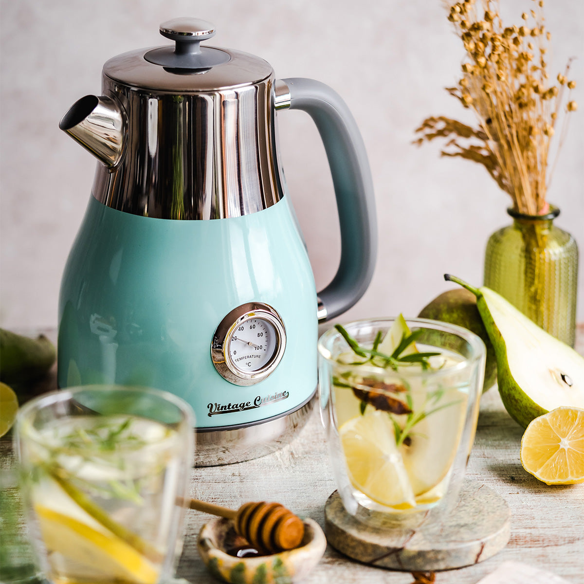 Retro electric kettle with thermometer slim