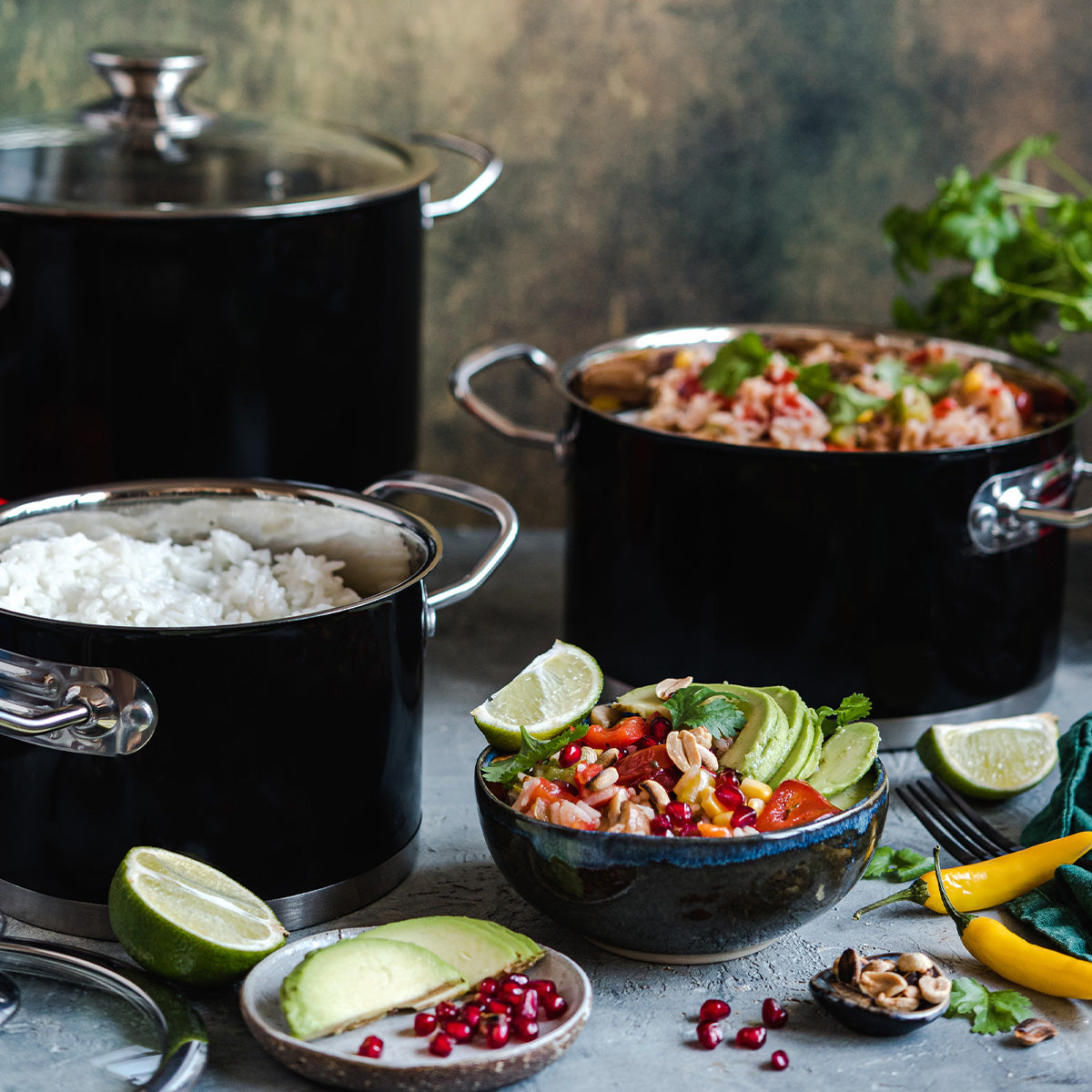 6 piece set of retro stainless steel pots by Vintage Cuisine