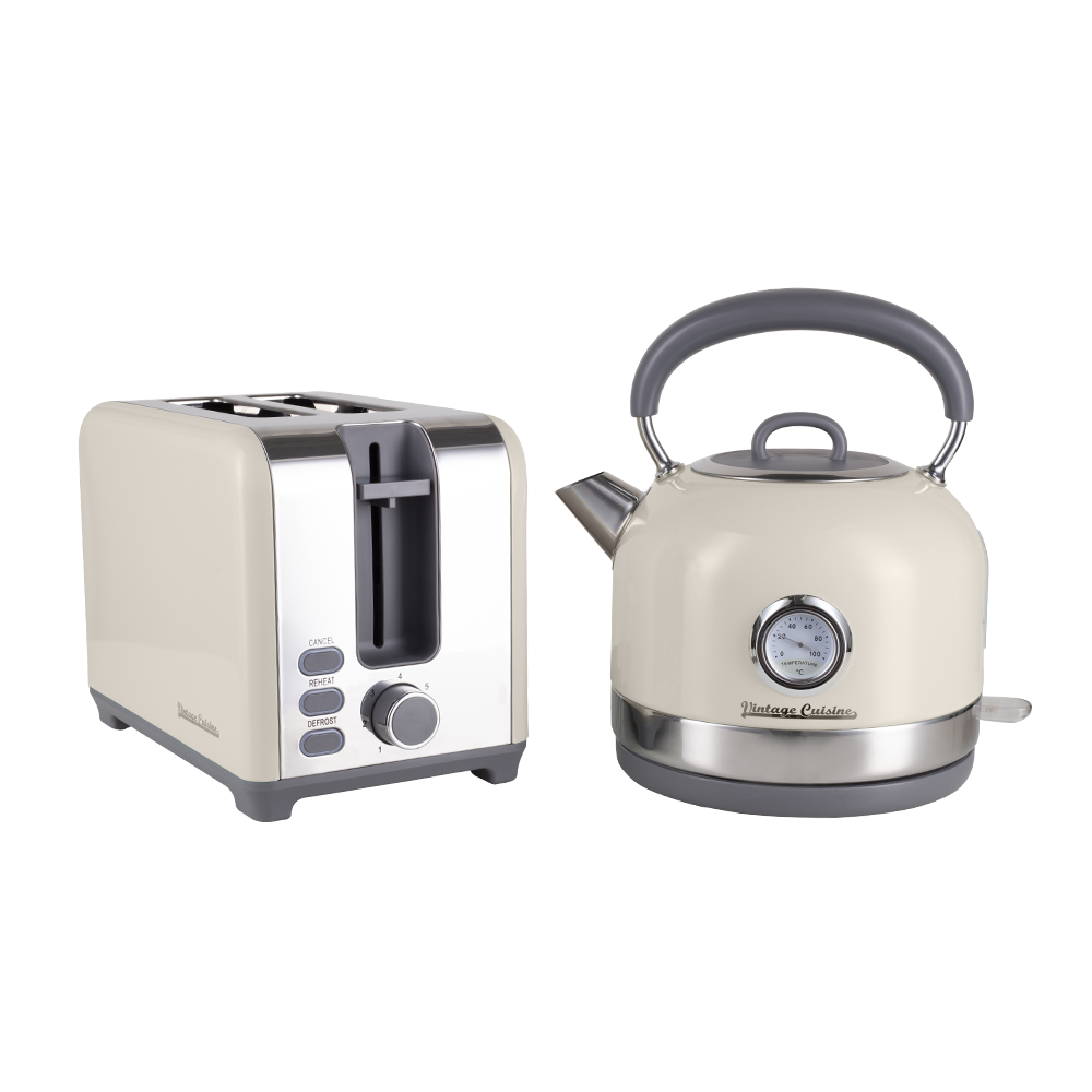Zestaw śniadaniowy: Czajnik Elektryczny z Termometrem 1,7 L i Toster Vintage Cuisine