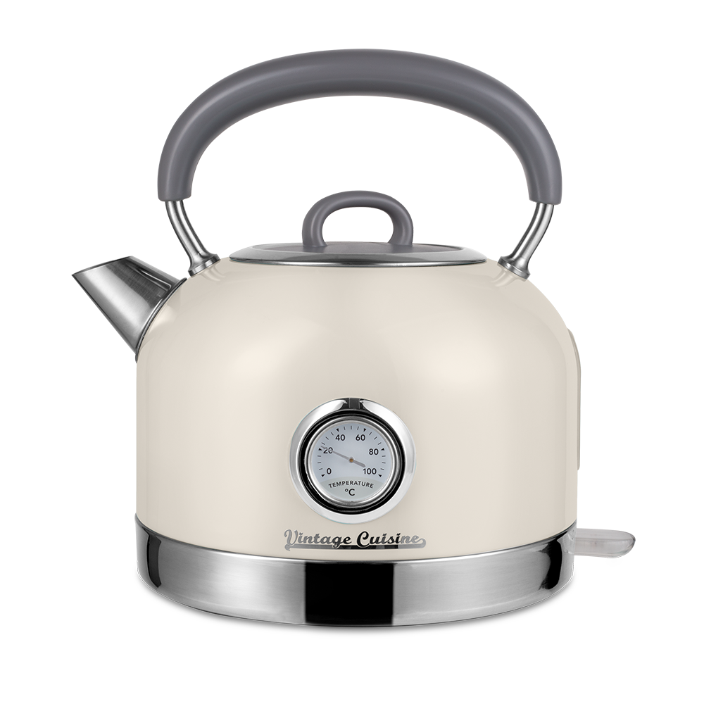 Zestaw melomana: retro radio chrom z głośnikiem bluetooth i retro czajnik elektryczny z termometrem Vintage Cuisine