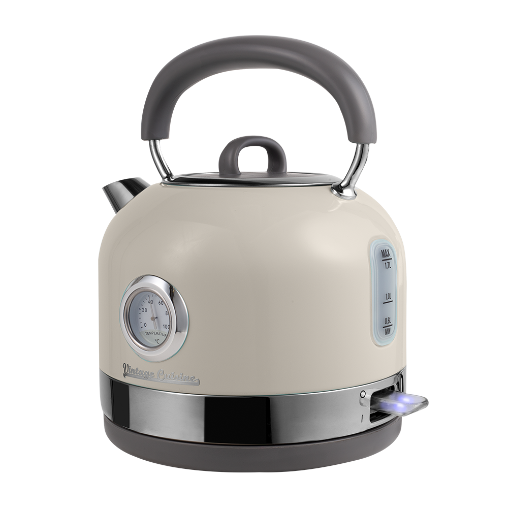 Zestaw melomana: retro radio chrom z głośnikiem bluetooth i retro czajnik elektryczny z termometrem Vintage Cuisine