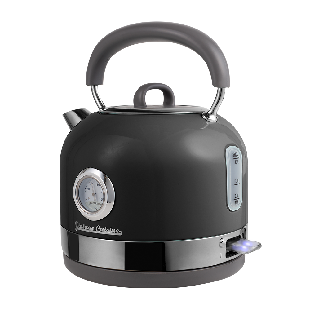 Zestaw melomana: retro radio chrom z głośnikiem bluetooth i retro czajnik elektryczny z termometrem Vintage Cuisine