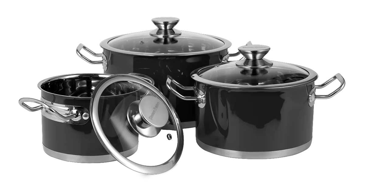 6 piece set of retro stainless steel pots by Vintage Cuisine