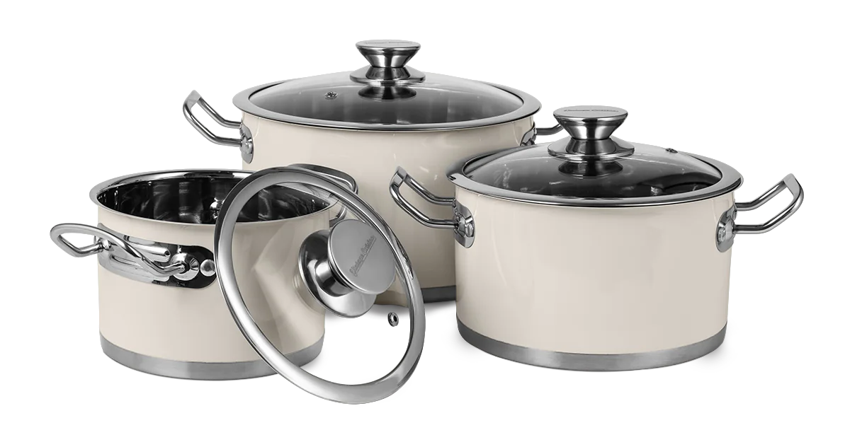 6 piece set of retro stainless steel pots by Vintage Cuisine