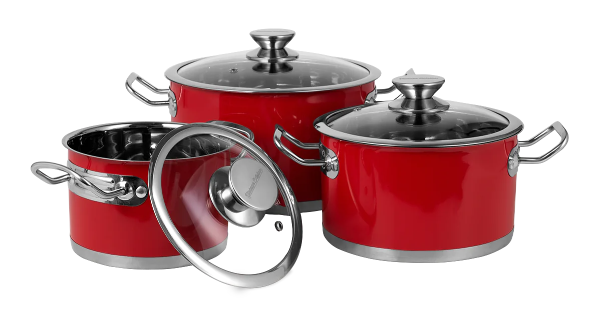 6 piece set of retro stainless steel pots by Vintage Cuisine