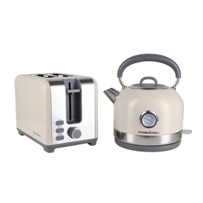 Retro Electric Kettle with Thermometer and Toaster with 2 Slots Vintage Cuisine